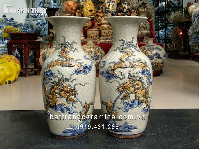 Lọ lộc bình rồng men rạn cổ 47cm đẹp cao cấp trang trí phòng 