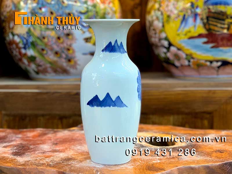 Lọ lục bình vẽ sen thủ công 28cm đẹp trang trí ban thờ