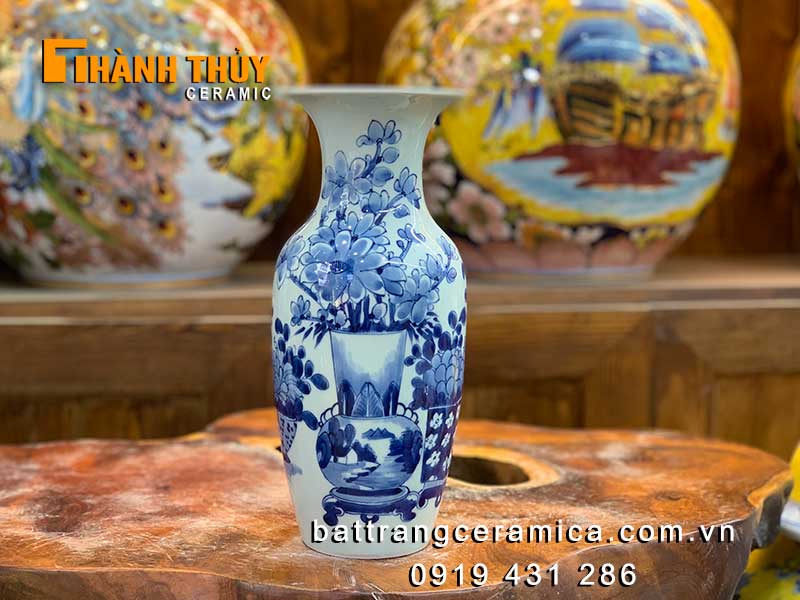 Bình hoa bàn thờ vẽ cổ đồ 28cm cao cấp sang trọng quà tặng ý nghĩa 