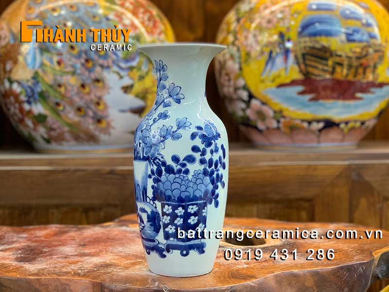 Bình hoa bàn thờ vẽ cổ đồ 28cm cao cấp sang trọng quà tặng ý nghĩa