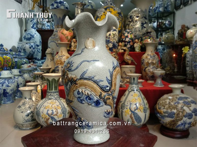 Lọ men rạn miệng loe 38cm phong thủy may mắn tài lộc