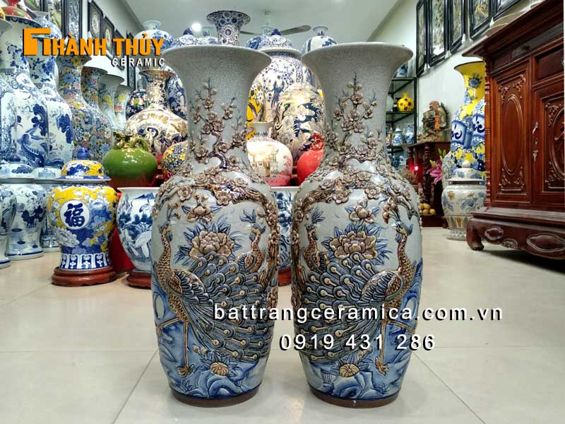 Đôi lọ lộc bình Công Đào 63cm men rạn sang trọng tặng ngay 