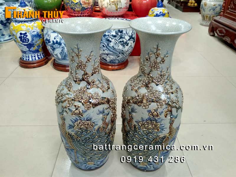 Lộc bình Công Đào men rạn 50cm sang trọng, hút tài lộc, may mắn