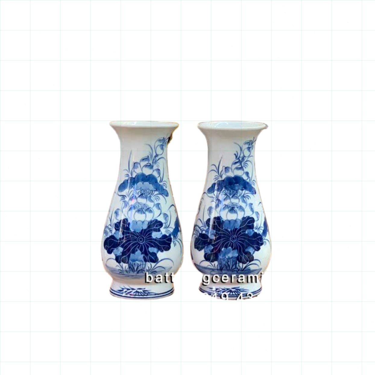 Lọ huệ men Lam vẽ sen 24cm trang trí nội thất quà tặng đẹp 