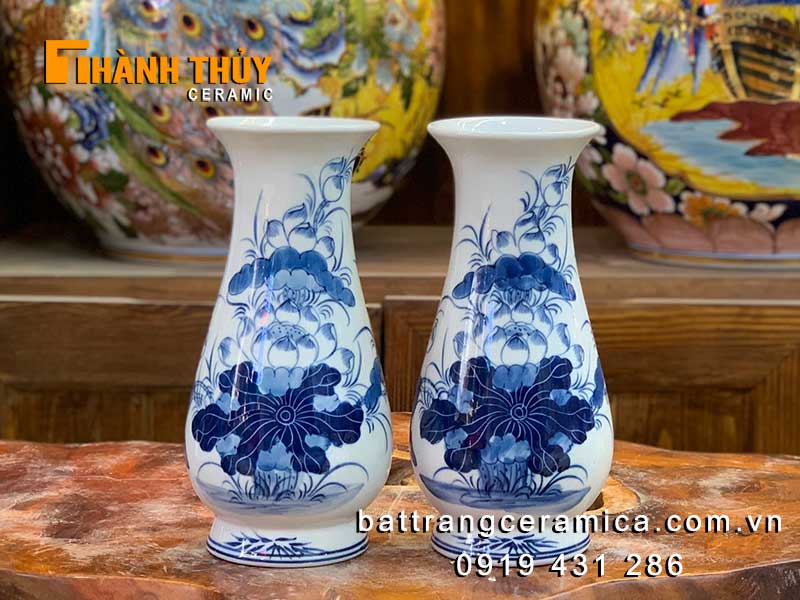 Lọ cắm hoa sen bàn thờ 30cm gốm sứ Bát Tràng cao cấp