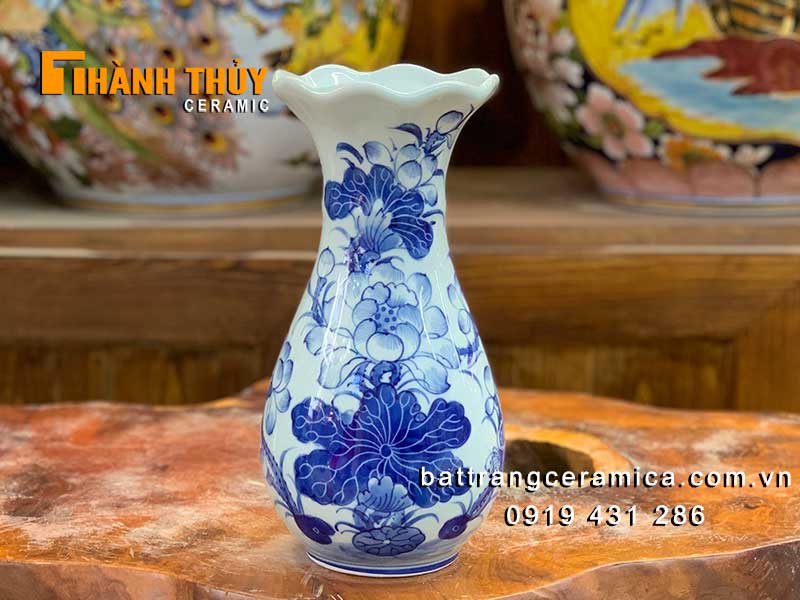 Lọ hoa bàn thờ miệng loe 27cm gốm sứ Bát Tràng sang trọng