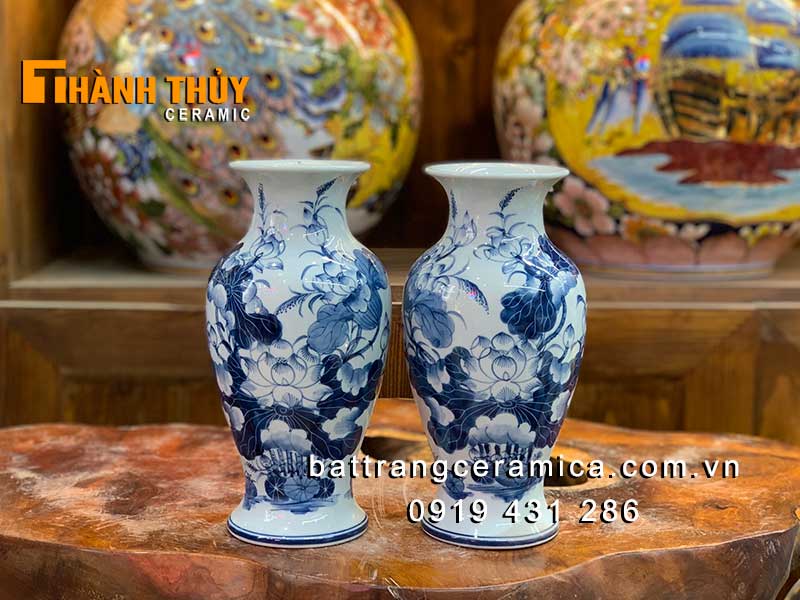 Lọ hoa bàn thờ men lam cao cấp 25cm đẹp sang trọng cắm hoa thờ