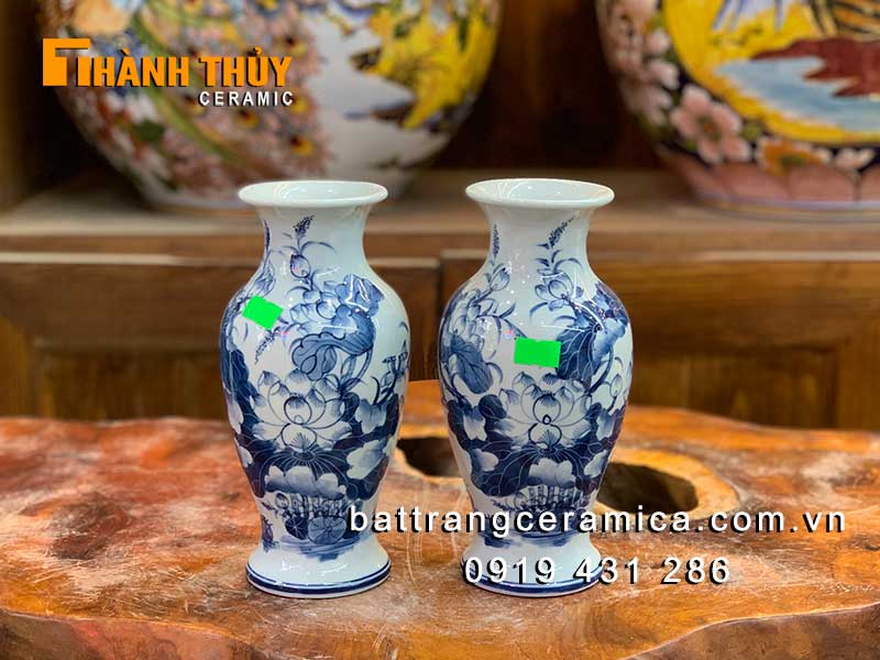 Bình hoa thờ cúng hoa Sen Bát Tràng cao 20cm sang trọng