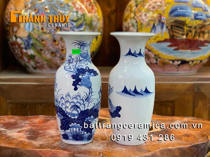 Lục bình sen xanh 28cm gốm sứ Bát Tràng cao cấp cắm hoa thờ đẹp