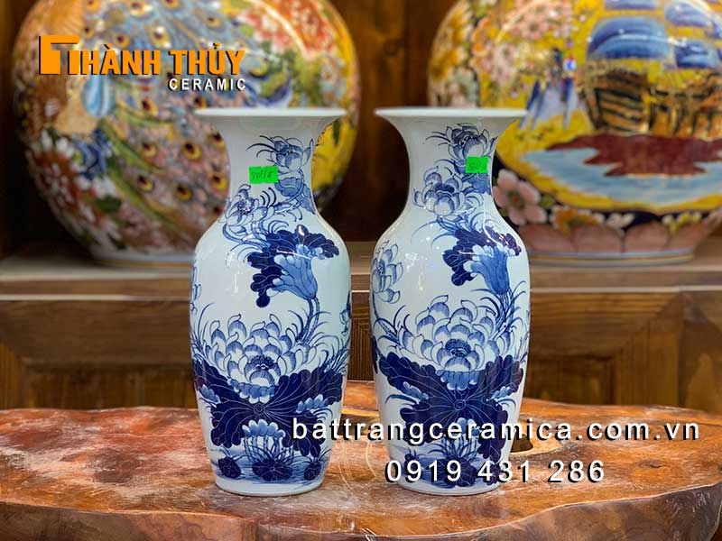 Lục bình sen xanh 28cm gốm sứ Bát Tràng cao cấp cắm hoa thờ đẹp 
