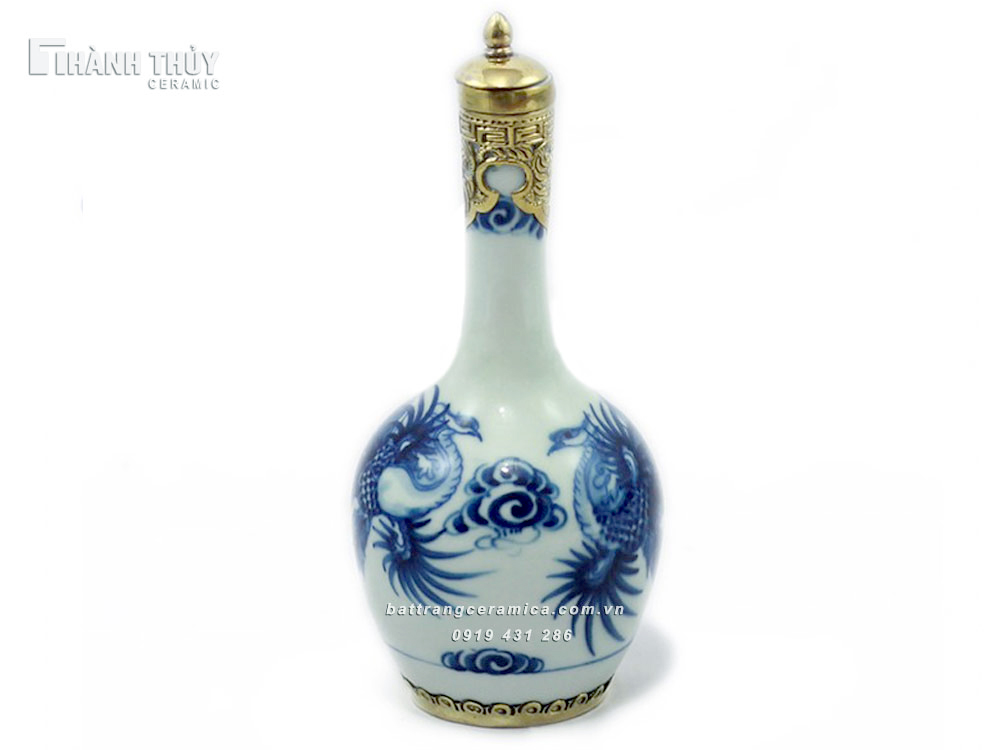 Nậm rượu Phượng Hoàng bọc đồng 200 ml quà tặng phong thủy ý nghĩa 