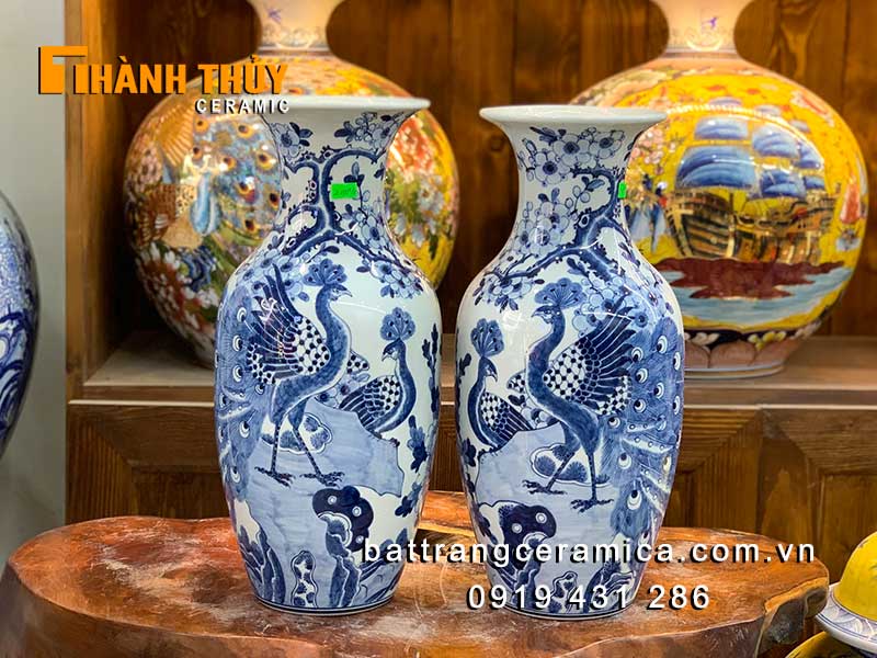 Lọ lục bình men xanh 42cm cắm hoa bàn thờ Bát Tràng