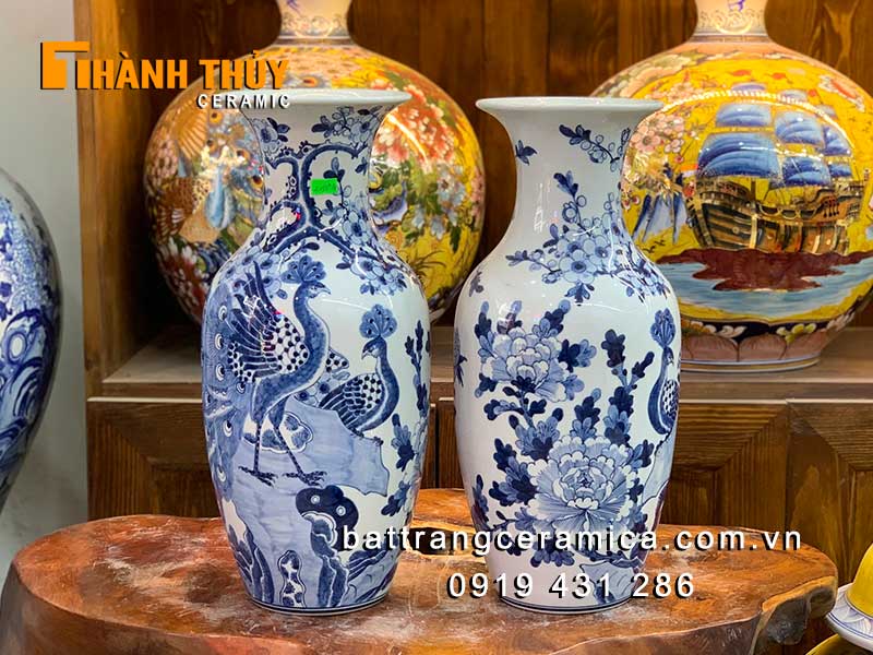Lọ lục bình men xanh 42cm cắm hoa bàn thờ Bát Tràng