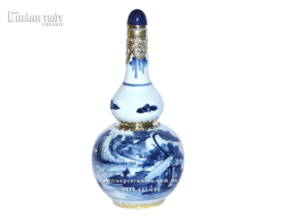 Hồ lô sơn thủy bọc đồng 500ml phong thủy may mắn 