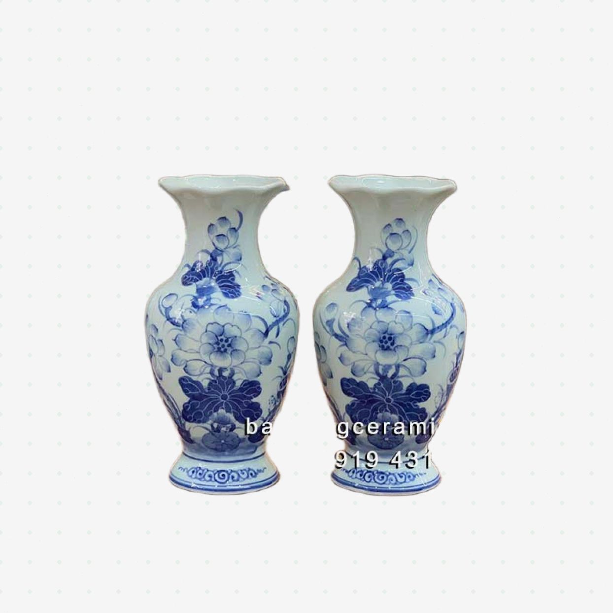 Bình hoa bàn thờ vẽ sen men xanh lam 25cm đẹp sang trọng 