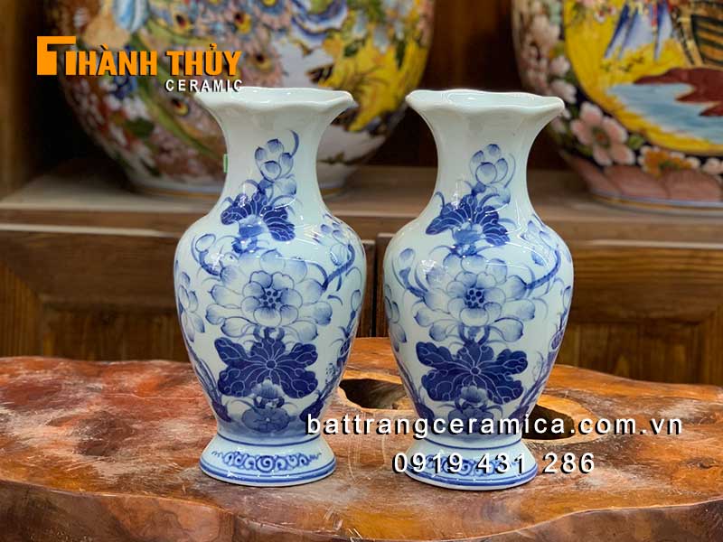 Bình cắm hoa sen bàn thờ cao 27cm gốm sứ men xanh cao cấp Bát Tràng