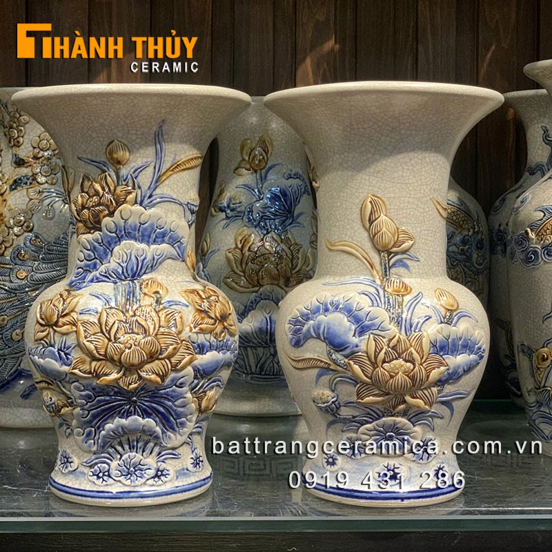 Lọ cắm hoa men rạn nổi 30cm Bát Tràng cao cấp trang trí bàn thờ