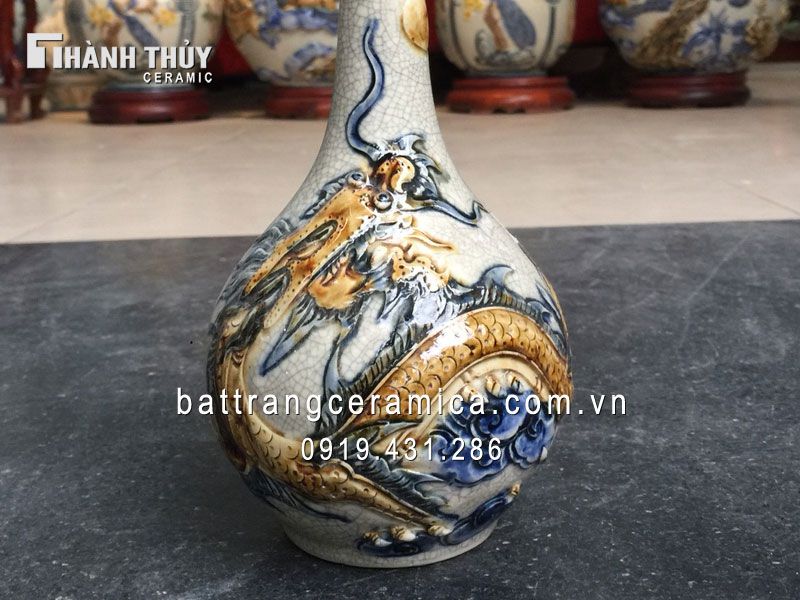 Nậm rượu rồng nổi 23 cm men rạn cổ sang trọng quà tặng phong thủy