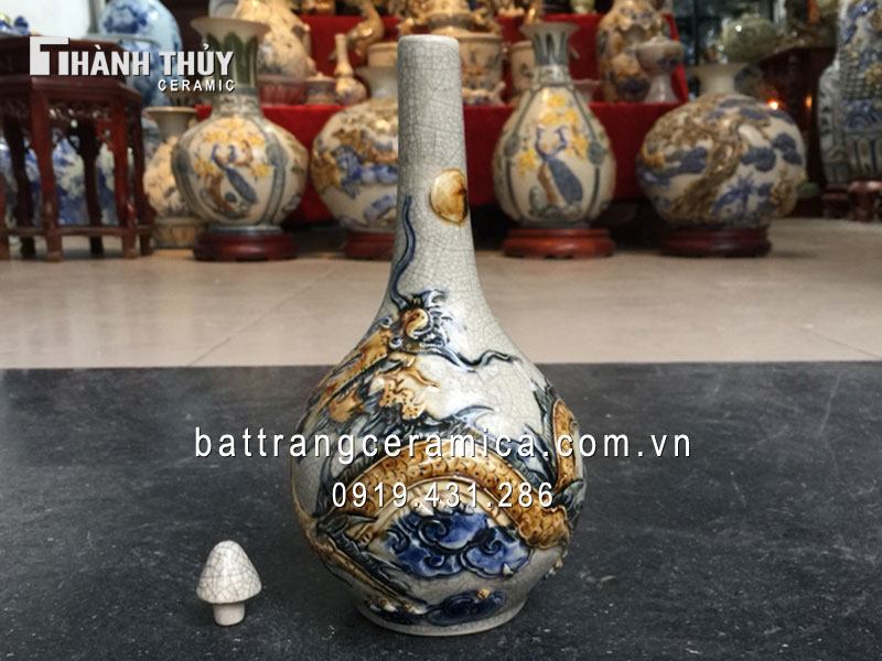 Nậm rượu rồng nổi 23 cm men rạn cổ sang trọng quà tặng phong thủy 