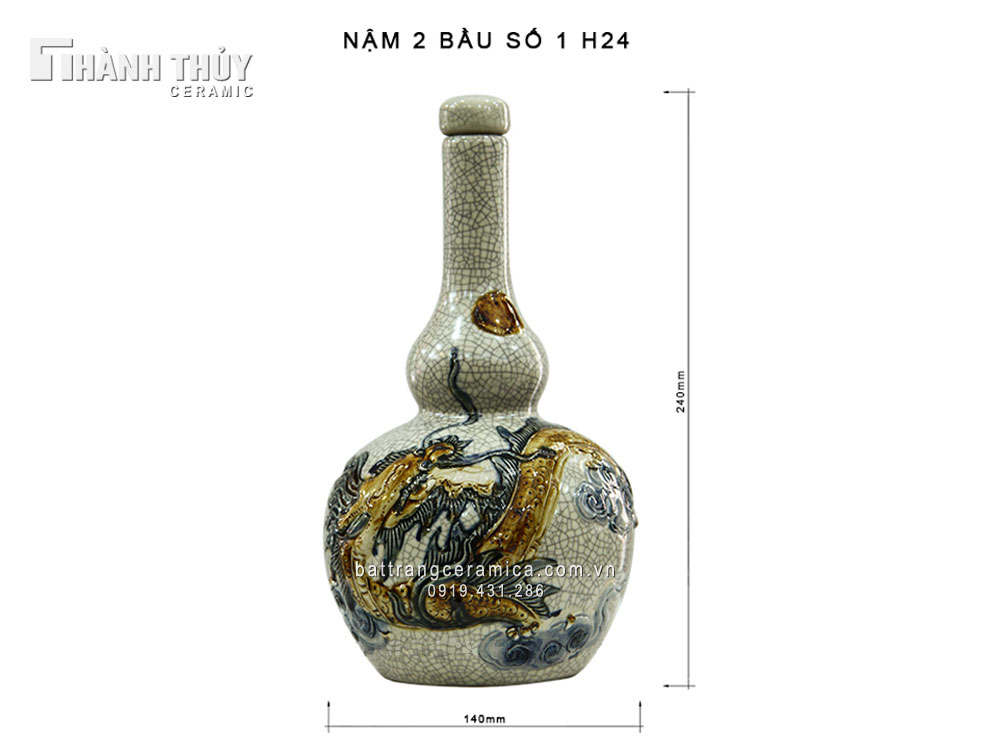 Nậm rượu men rạn rồng 2 bầu 24cm quà tặng độc đáo cao cấp