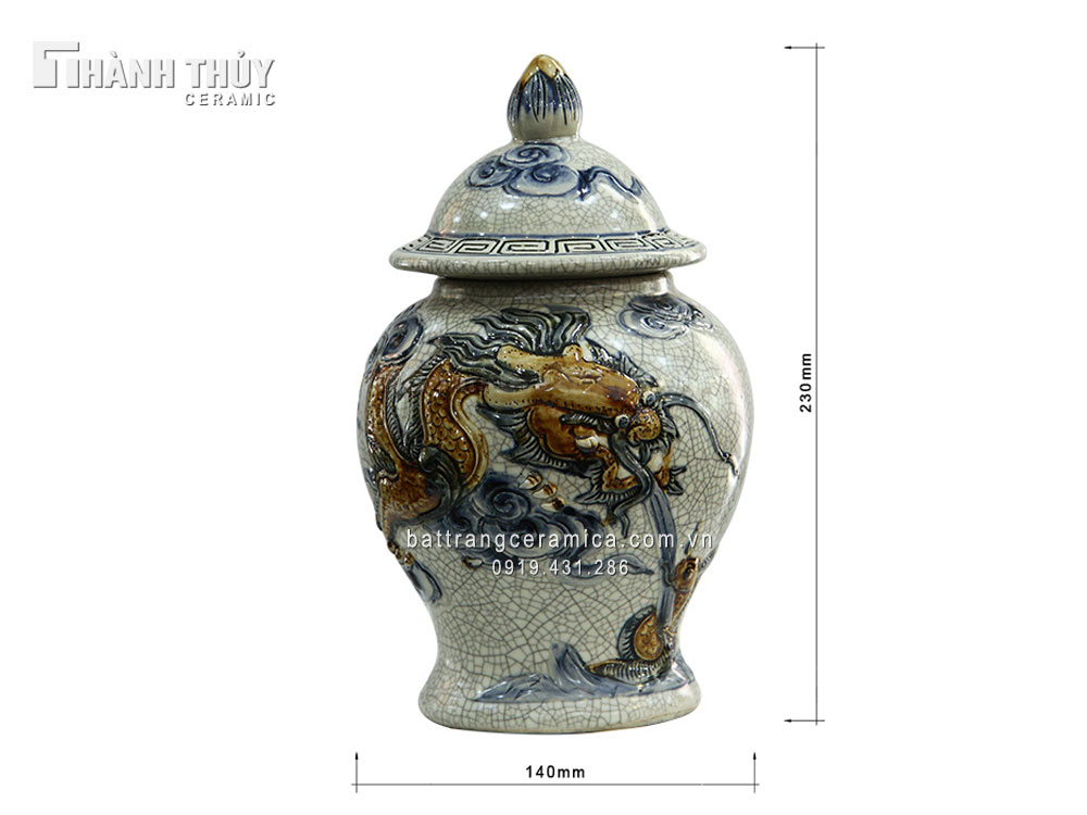 Chóe thờ men rạn rồng nổi 23cm đỉnh cao đồ thờ cúng tâm linh