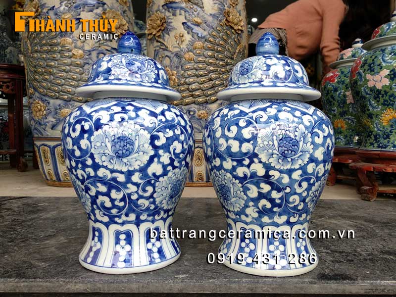 Chóe sứ Bát Tràng 35cm hoa dây cao cấp đựng gạo muối nước