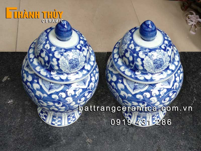Chóe sứ Bát Tràng 35cm hoa dây cao cấp đựng gạo muối nước