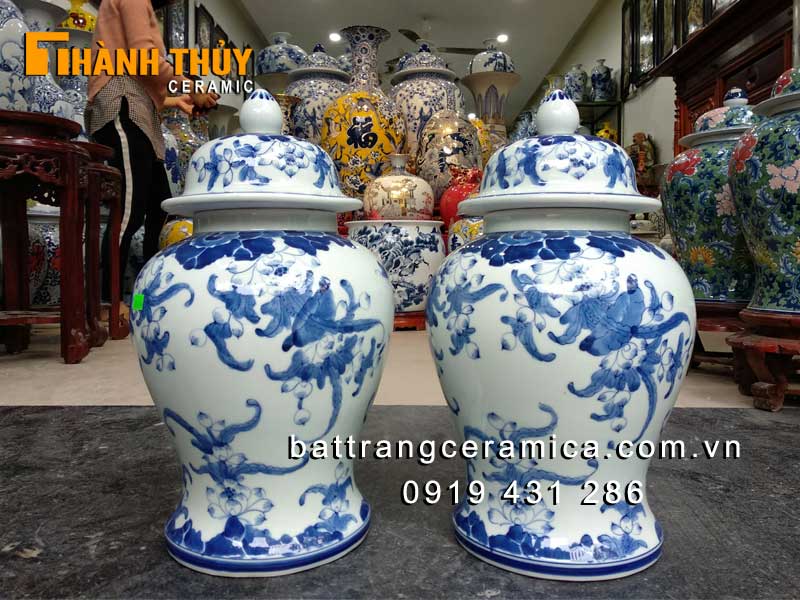 Chóe gốm sứ Bát Tràng vẽ hoa sen 35cm phong thủy may mắn 