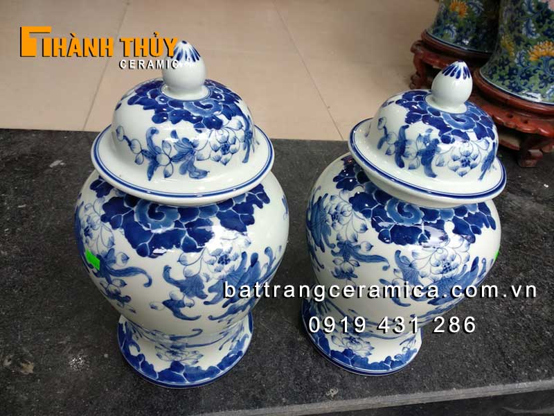 Chóe gốm sứ Bát Tràng vẽ hoa sen 35cm phong thủy may mắn