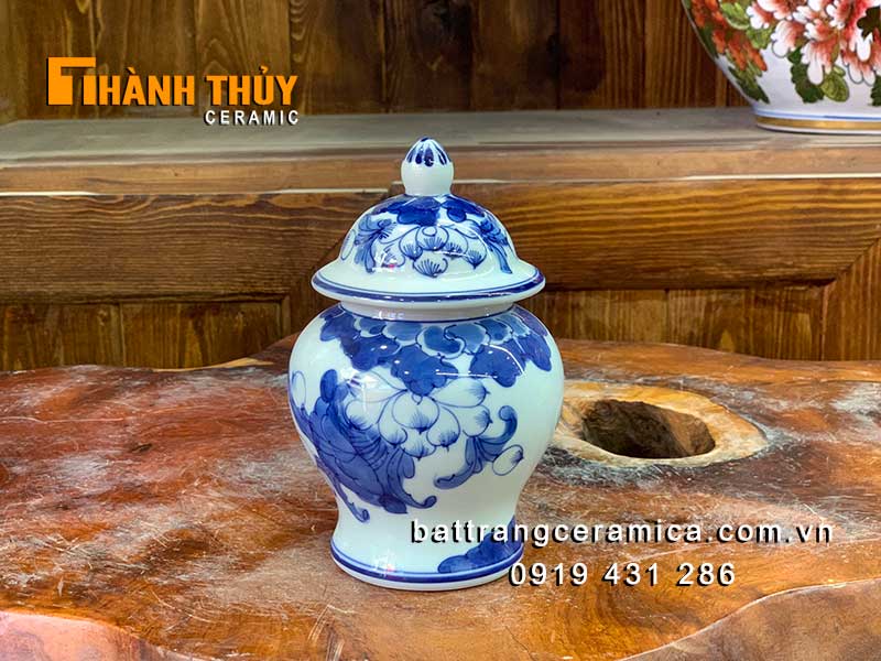 Chóe Thờ Bát Tràng Vẽ Sen 14cm Bộ Đồ Thờ Men Lam Giá Tốt