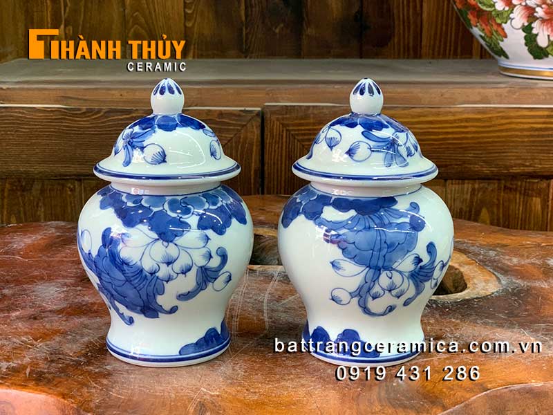 Chóe Thờ Bát Tràng Vẽ Sen 14cm Bộ Đồ Thờ Men Lam Giá Tốt