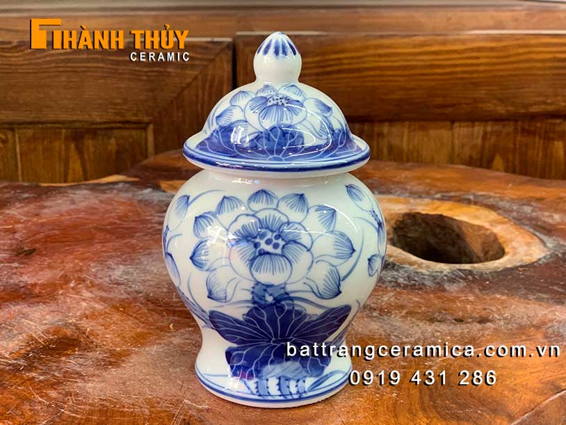 Chóe thờ Bát Tràng vẽ hoa Sen 18cm chính hãng giá tốt 