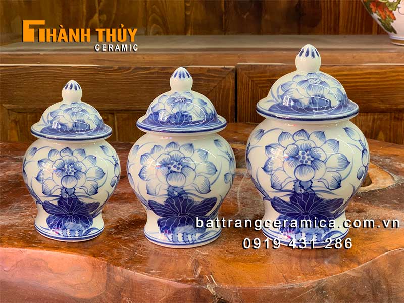 Chóe thờ Bát Tràng vẽ hoa Sen 18cm chính hãng giá tốt