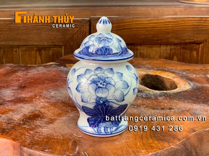 Chóe thờ Sen 14cm Bát Tràng đẹp bộ 3 men Lam cao cấp giá tốt