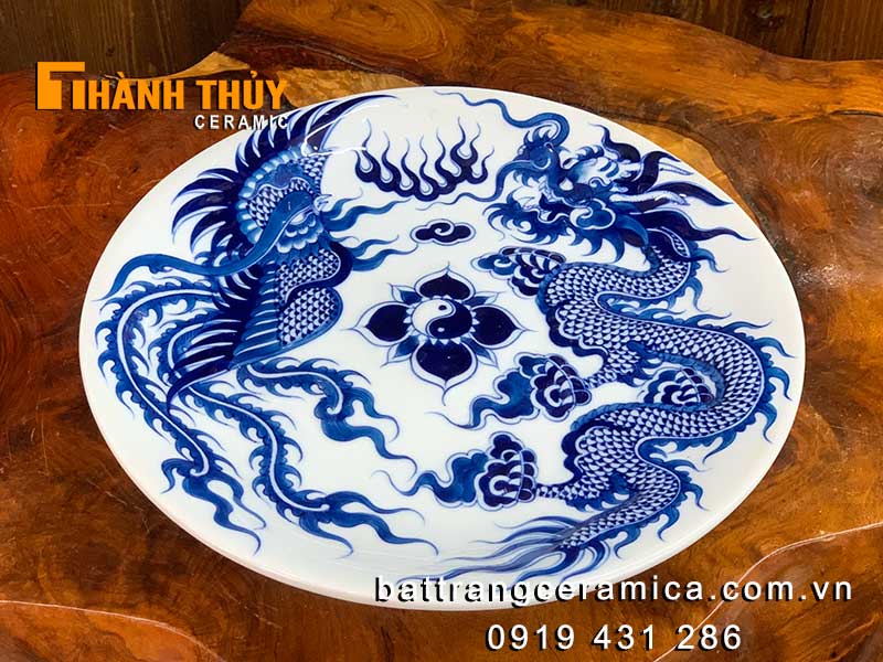 Đĩa bày mâm ngũ quả 35cm Rồng Phượng gốm sứ Bát Tràng đẹp sang 