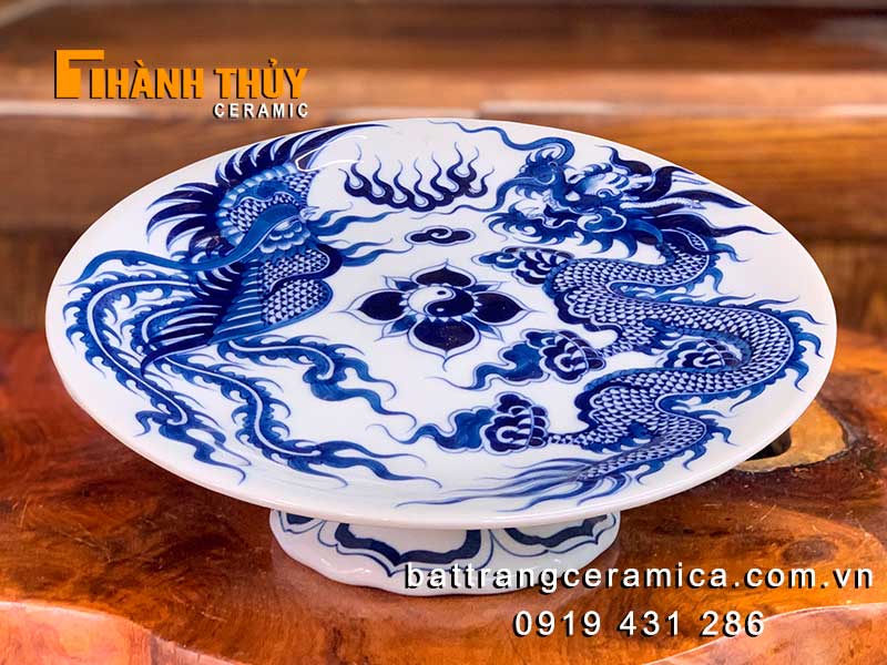 Mâm bồng sứ rồng phượng 30cm Bát Tràng cao cấp Đẹp sang trọng