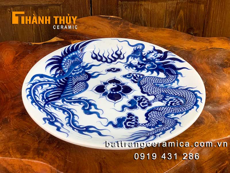 Mâm bồng Rồng Phượng phi 27cm gốm sứ Bát Tràng đẹp cao cấp
