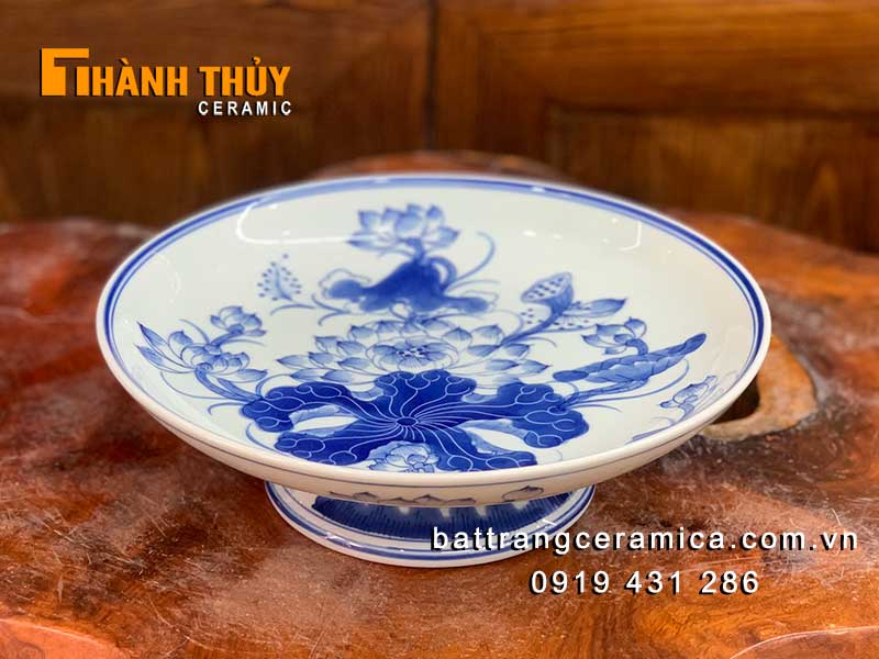 Mâm Bồng Bát Tràng Men Xanh Lam 25cm Sang Trọng Bán Chạy