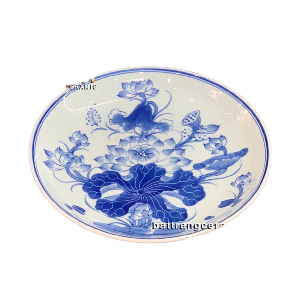 Mâm bồng men Lam phi 30cm gốm sứ Bát Tràng cao cấp trang trí bàn thờ 