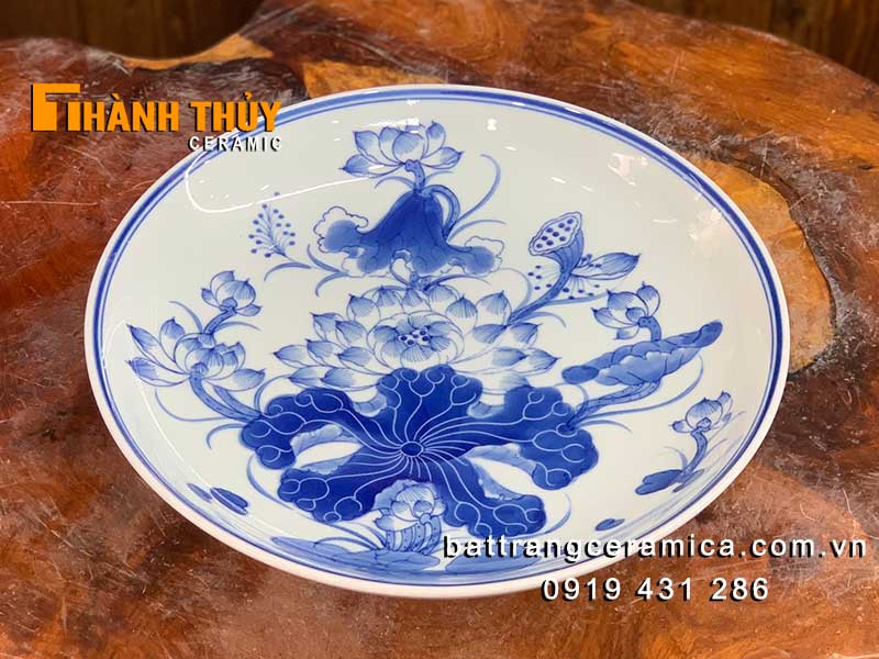 Mâm bồng sứ hoa sen 32cm cao cấp Đĩa bày mâm ngũ quả giá tốt