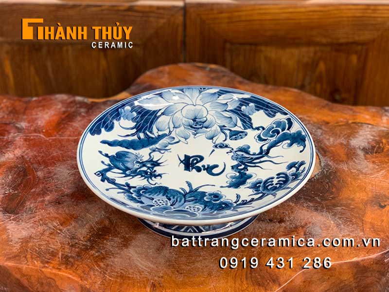 Đĩa bày mâm ngũ quả hoa sen 22cm sắc nét ý nghĩa thờ cúng 