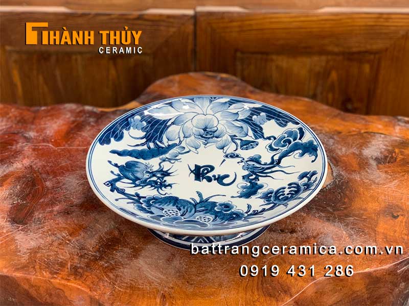 Mâm bồng ngũ quả hoa sen 20cm sang trọng thờ cúng đẳng cấp 