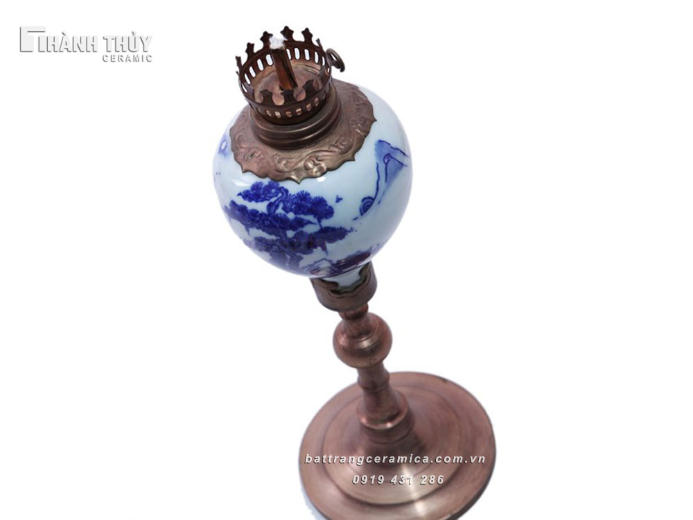 Đèn dầu thờ Sơn Thủy cao 38cm phong thủy đầy đủ ngũ hành
