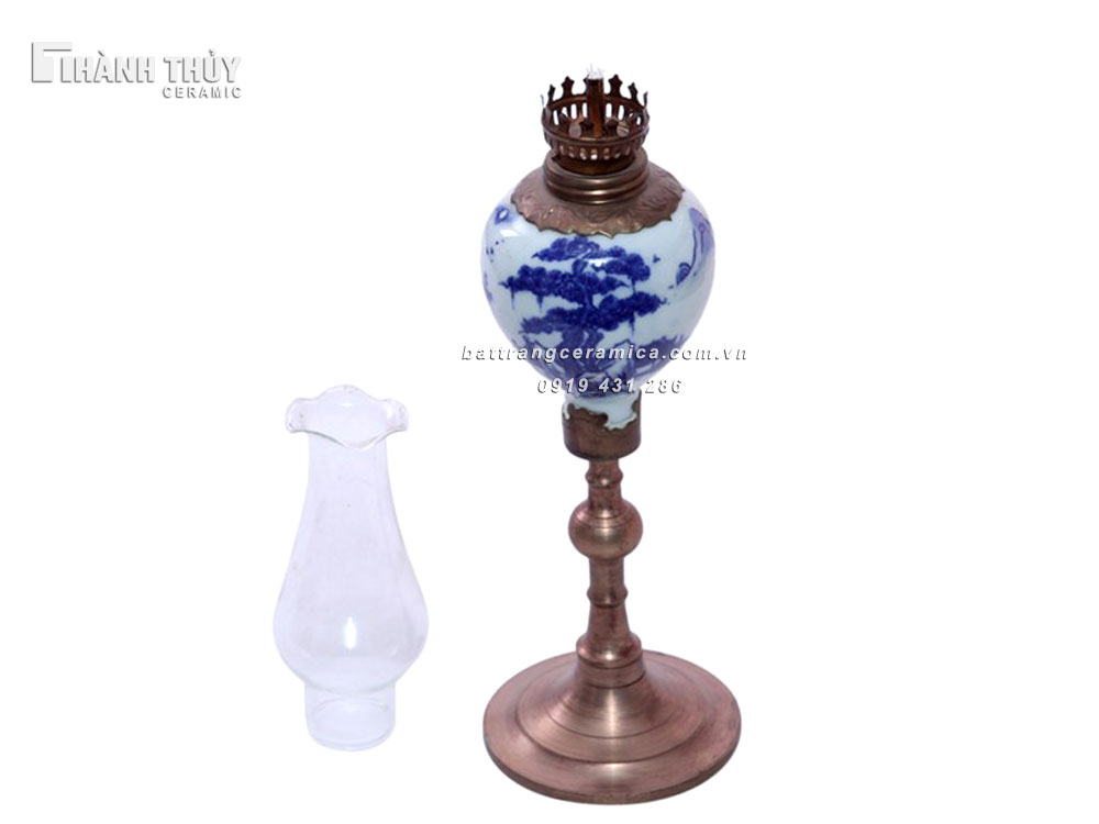 Đèn dầu thờ Sơn Thủy cao 38cm phong thủy đầy đủ ngũ hành