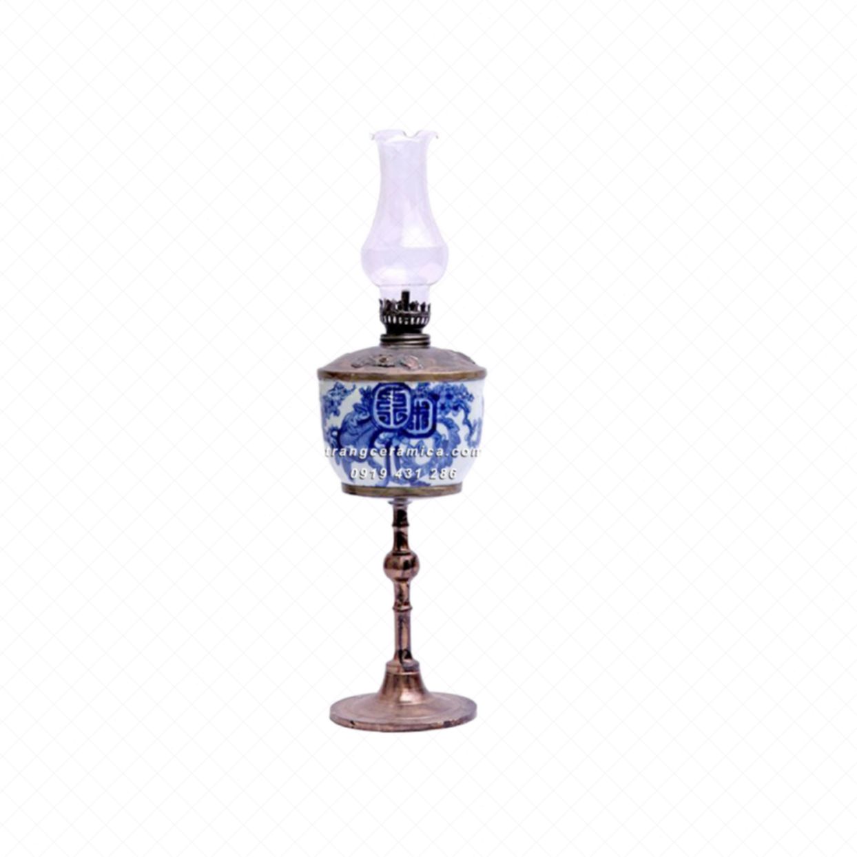 Đèn dầu Mai Thọ men Lam 40cm Độc đáo Gốm sứ Bát Tràng Phong thủy 