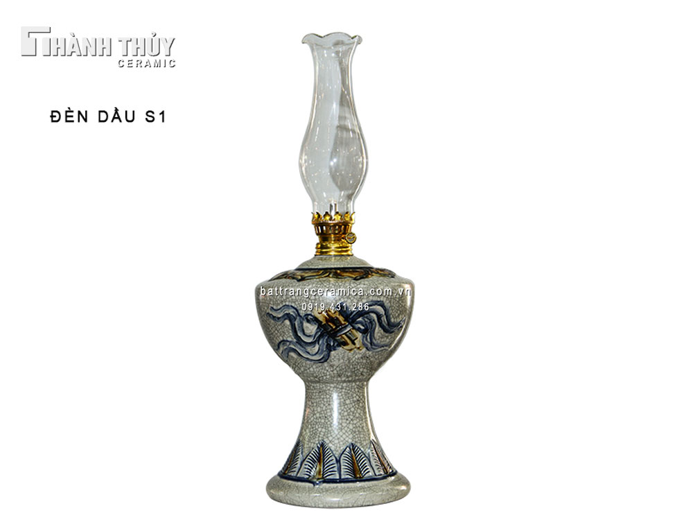 Đèn dầu men rạn cao 34cm quà tặng độc đáo ưu đãi