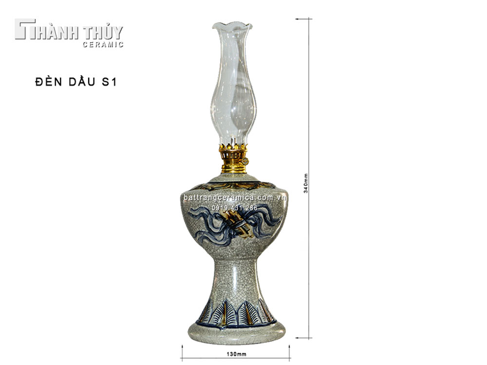 Đèn dầu men rạn cao 34cm quà tặng độc đáo ưu đãi 