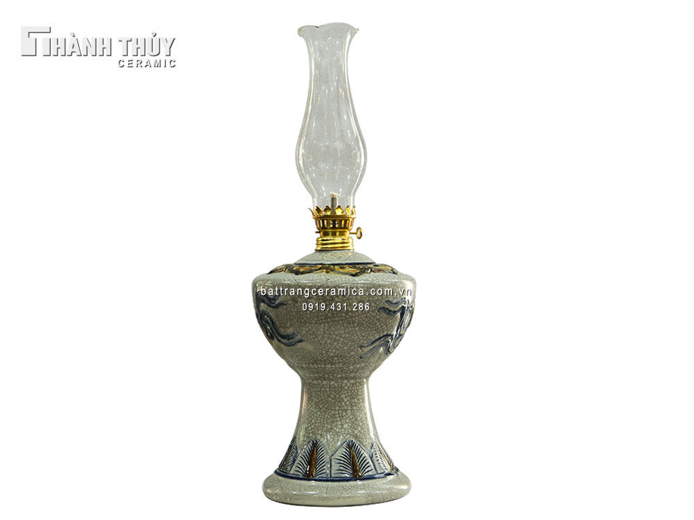 Đèn dầu men rạn cổ 30cm phong cách cổ điển quà tặng độc đáo
