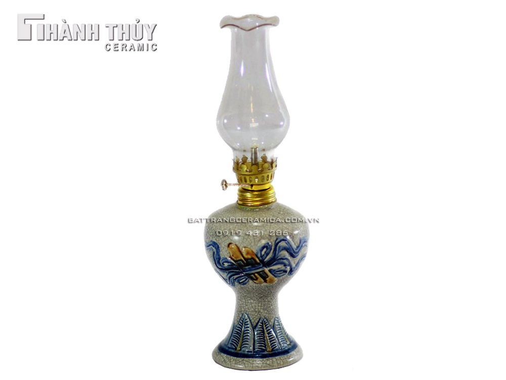 Đèn dầu men rạn cổ 25cm trang trí tâm linh sáng bóng 