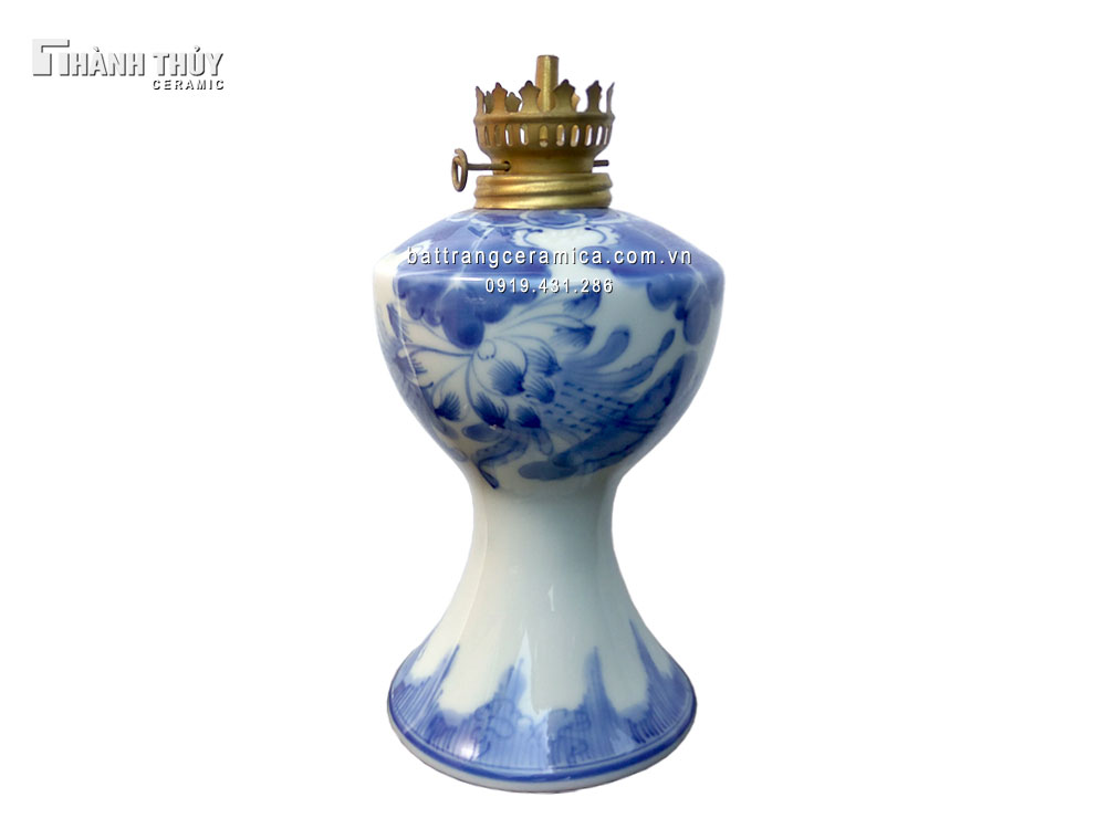 Đèn dầu thờ men Lam 17cm đẹp sang trọng quà tặng phong thủy 